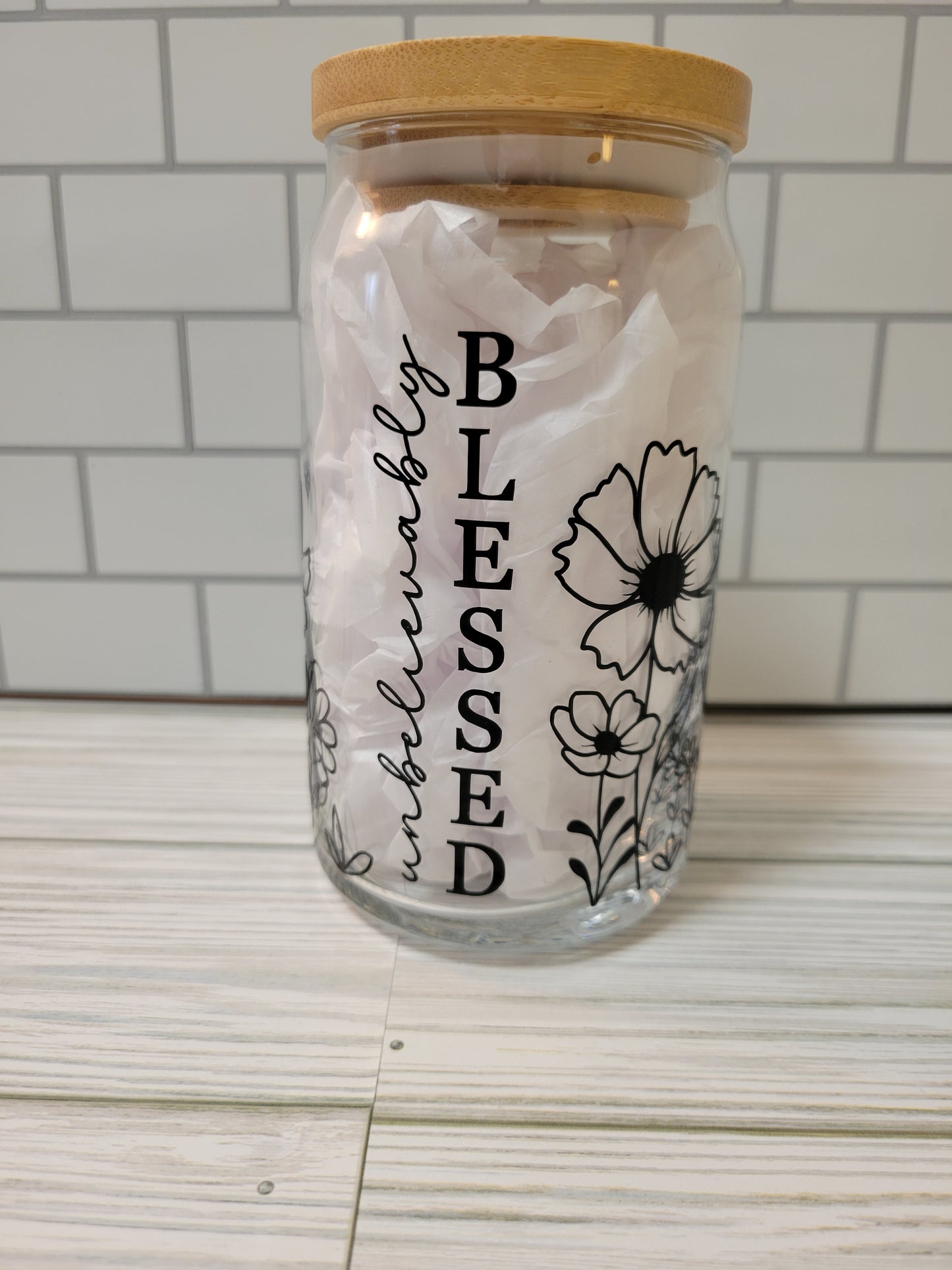 Unbelievably Blessed Glass Can Cup