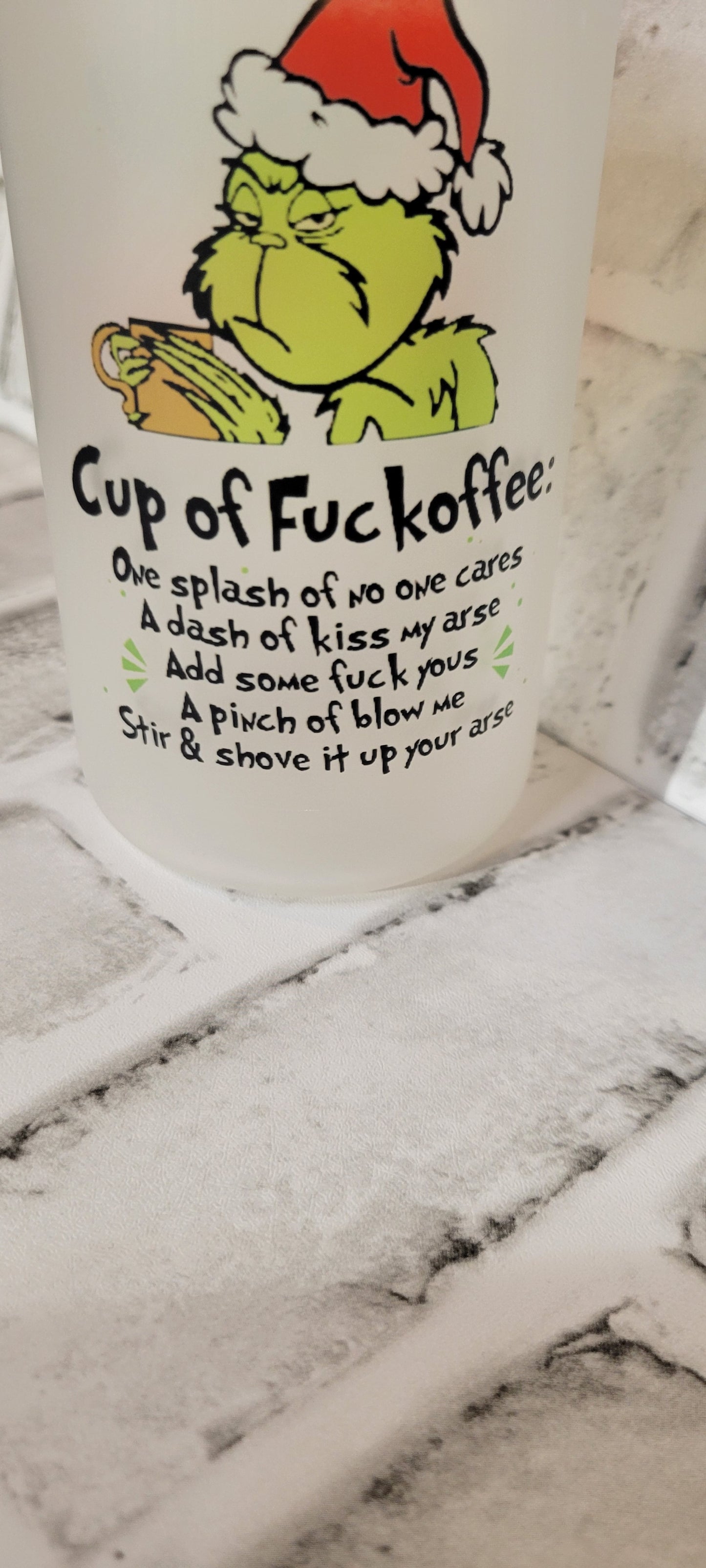 Grinch "Cup of F*offee" 16oz Glass Can Cup