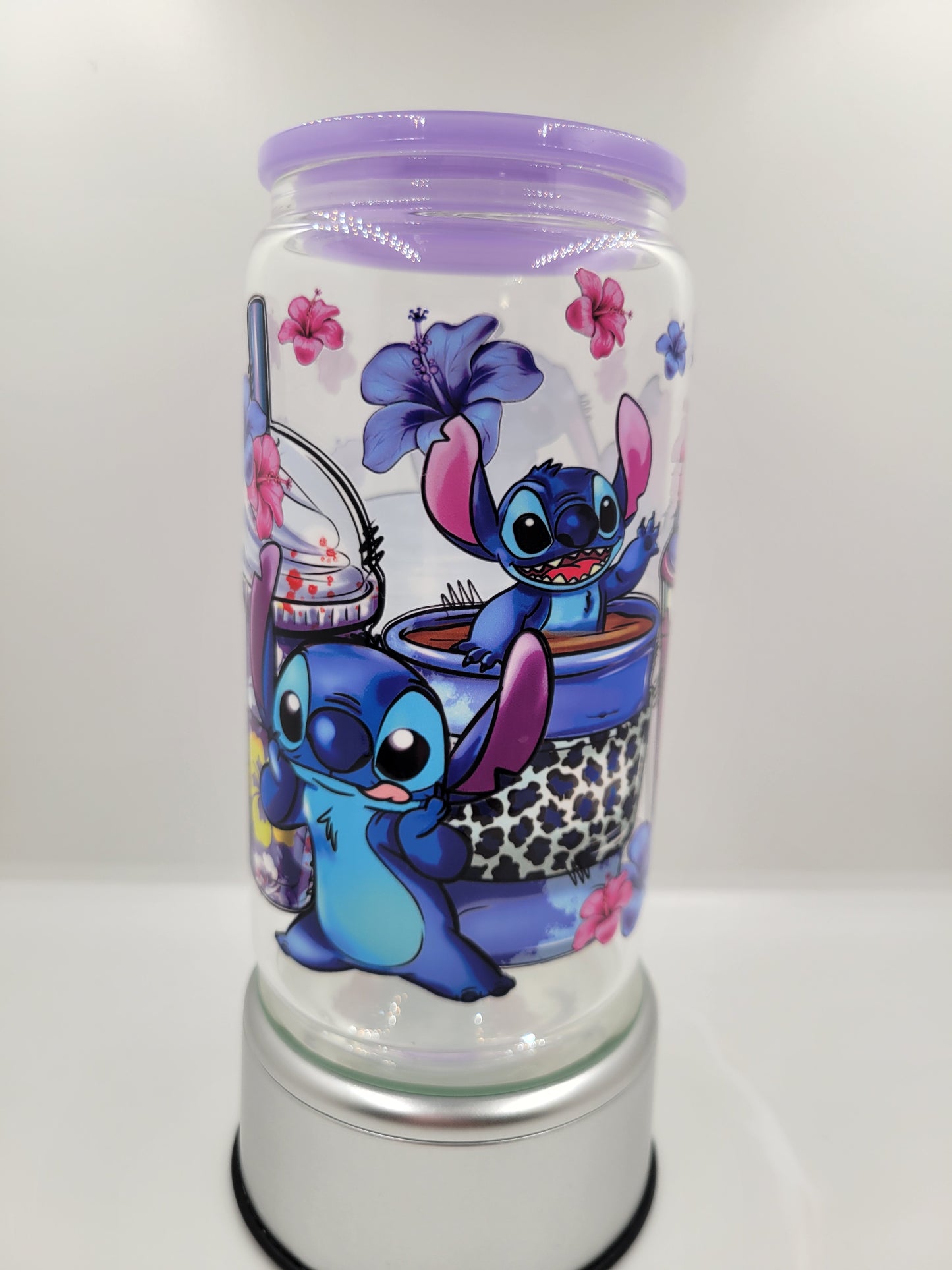 Purple Stitch Glass Can Cup