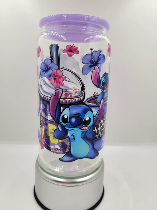 Purple Stitch Glass Can Cup