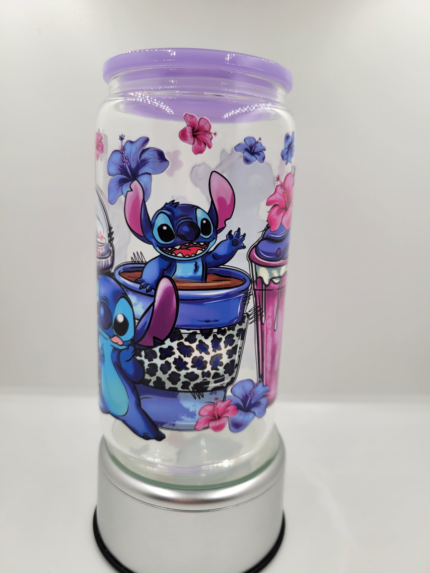 Purple Stitch Glass Can Cup