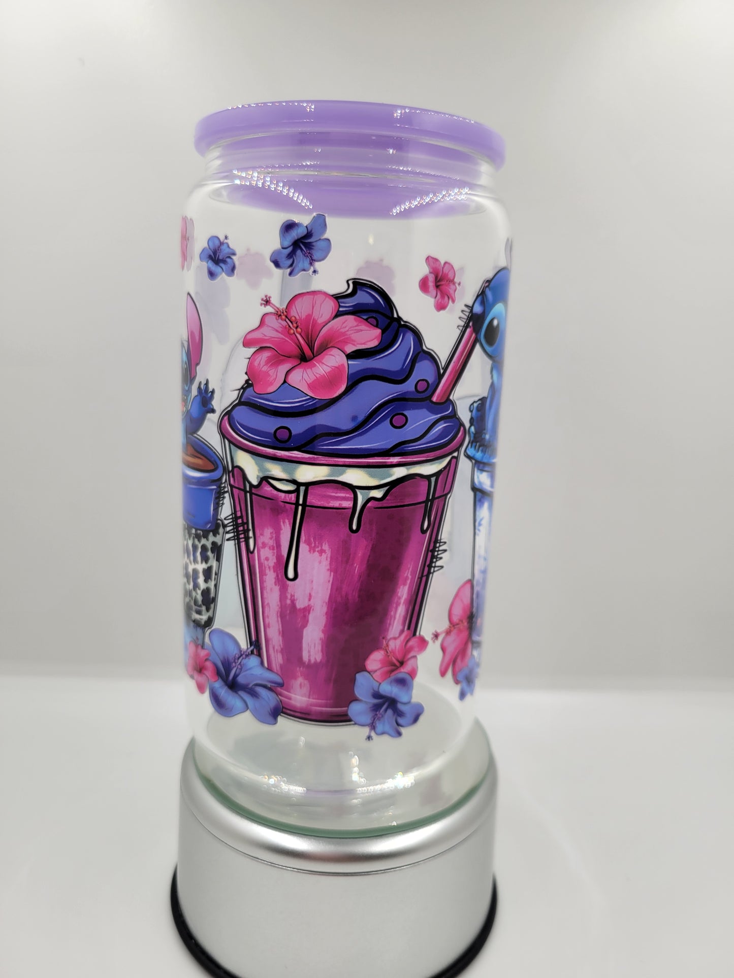 Purple Stitch Glass Can Cup