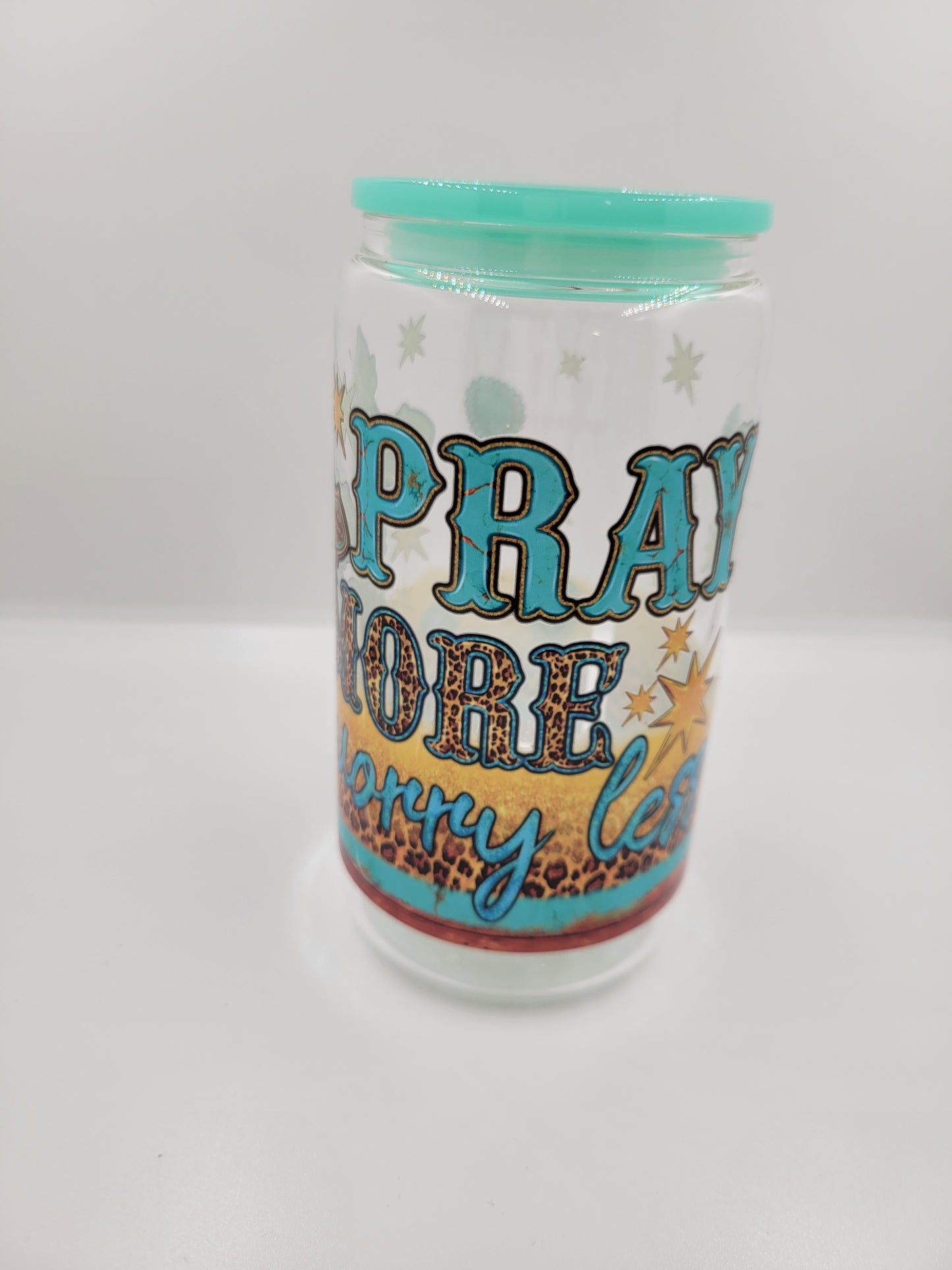 Pray More, Worry Less Glass Can Cup